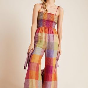 NWT Anthropologie Sierra Smocked Linen Jumpsuit